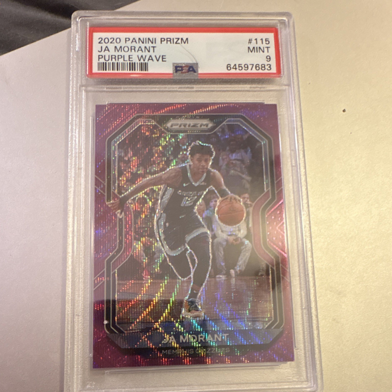 Panini 2020-21 Prizm Ja Morant #115 Purple Wave PSA 9 Memphis Grizzlies