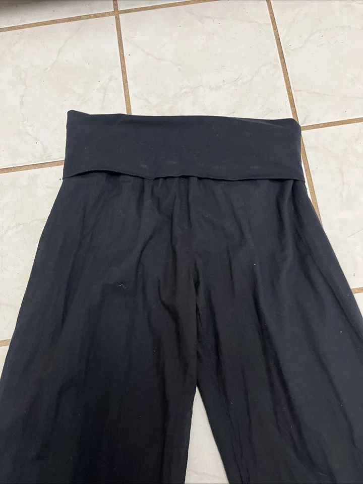 T PARTY NEW! Black Foldover Waist Gauzy Cotton Lined Wide Leg Palazzo Pants Sz M - Image 2 of 4