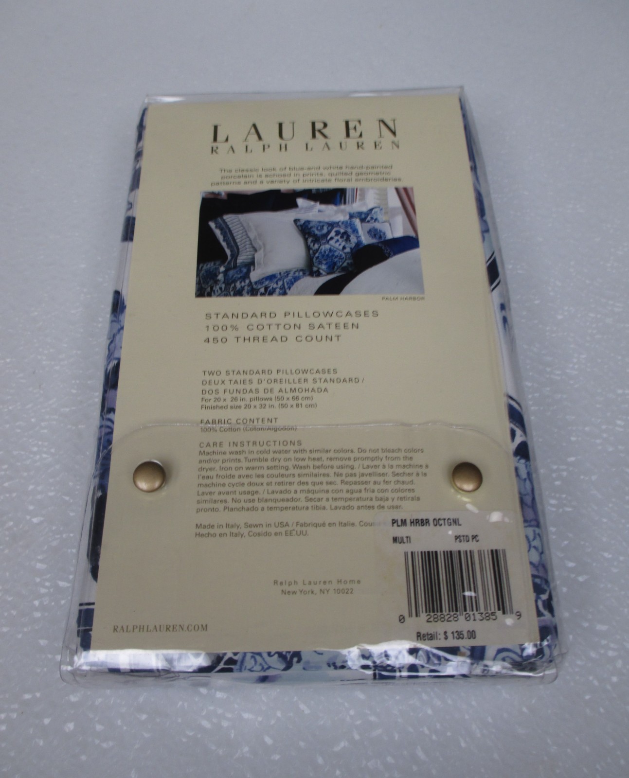 Ralph Lauren PALM HARBOR 450TC White Blue Octagonal Floral Standard Pillowcases thumbnail 4