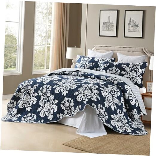 King 3-piece, 100% King (106 X 98") Floral/navy/white