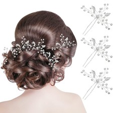 8 PCS Bride Wedding Pearls Hair Pins Bridal Leaf Flower Accessories Silver