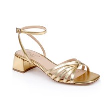 Women's Jewel Badgley Mischka Pasco Square Toe Dress Sandals Gold Leather