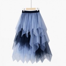 New Womens Mesh Tulle Tutu Skirt Layered Pleated Party Ladies Maxi Long Dress A