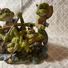 Lg. Whimsical Frog Figurine Tribal Family Fishing Trip. Hand-painted Poly resin — photo 3