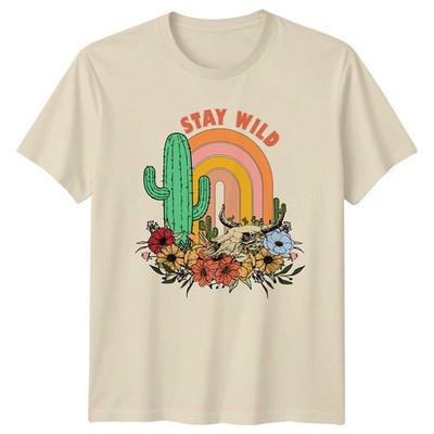 Stay Wild T-Shirt Kaktus Blumen Western Boho Wüste Geschenk für Sie und Ihn