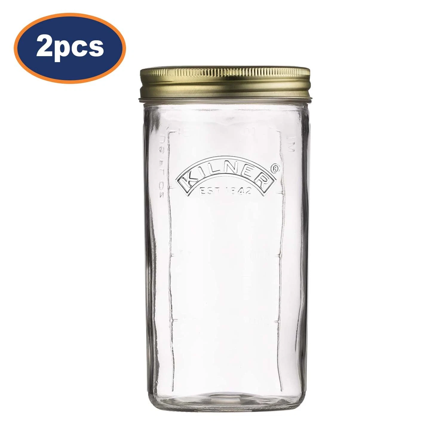 Kilner Preserving Jar 2Pcs Large Airtight Glass Storage Wide Mouth Container 1L