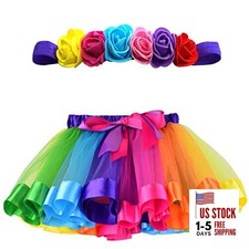 Toddlers Layered Tulle Tutu Skirt with Flower Crown Wreath 0-24 Months Rainbow