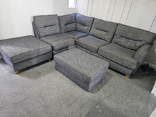 Grey Woven Fabric Corner Sofa Chaise Cushions Footstool 248x160x50cm