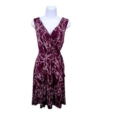 41 Hawthorn Womens Plum Floral Faux Wrap Dress Sleeveless V-Neck Large WGK70291