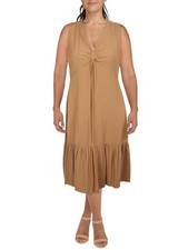 CALVIN KLEIN Womens Brown Lined Sleeveless V Neck Midi Empire Waist Dress 6