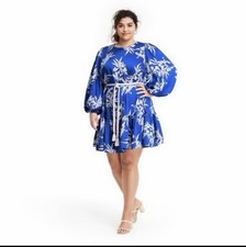 ALEXIS x Target Dress Blue Floral Tiered Ruffle Belt Ballon Sleeve 4X Plus Size
