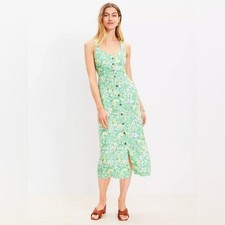 NWT LOFT Midi Floral Bloom Sundress Dress Crossover Back In Green Size 12 Petite