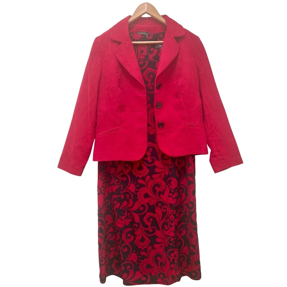 Studio 1 женщин винтажное платье/куртка комплект размер 10p красный черный пейсли - Изображение 2 из 4