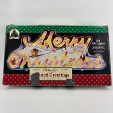 Vtg 1992 Holiday Glow Merry Christmas Lighted Sign 144 Lights 8 functions Works