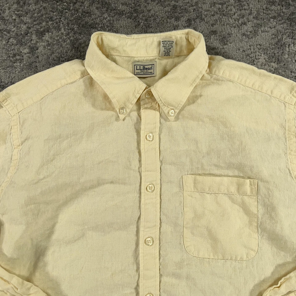 LL Bean Shirt Mens XL Yellow Button Down Casual Pocket Linen Outdoors Casual - Image 2 of 4