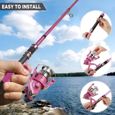 pink shimano reel Fishing Rod and Combos, Fishing Gear Gifts for Women with Spinning Reel, Lures, Line, Ladies Telescopic Pole Kit Designed for Girls Adults by PLUSINNO : Sports & Outdoors its new colorful on Kids Fishing Pink Fishing Rod