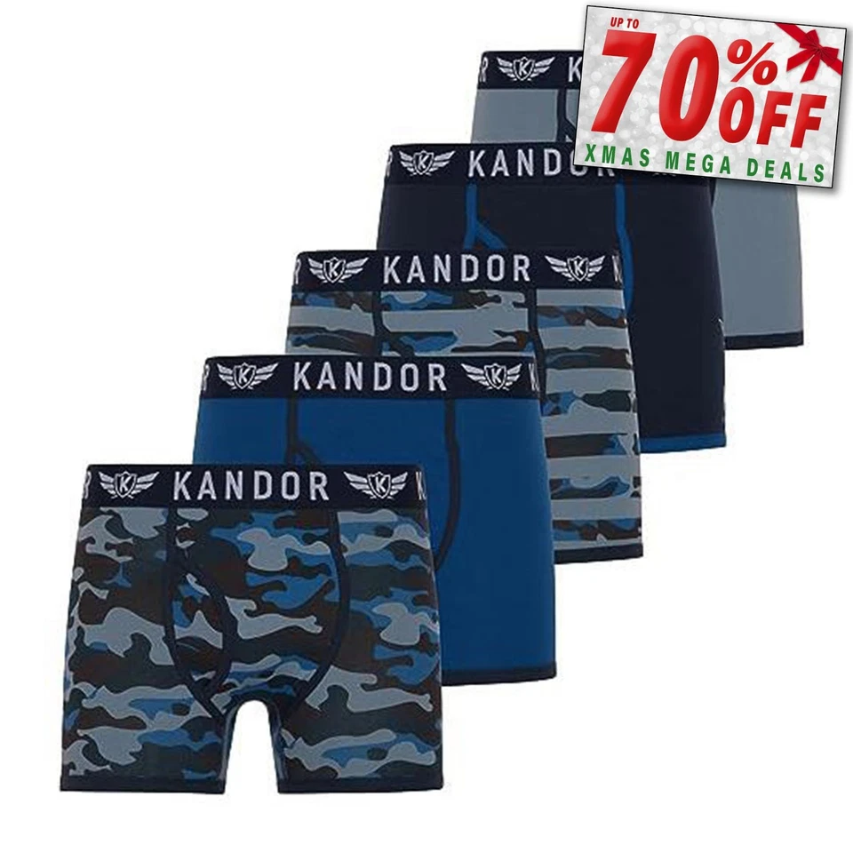 Kandor Camobee Mens 5pk Boxer Shorts Comfort Casual Underwear Blue Camo