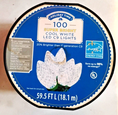 Holiday Time 100 Super Bright Cool White LED C9 Christmas Lights - NEW! Unused