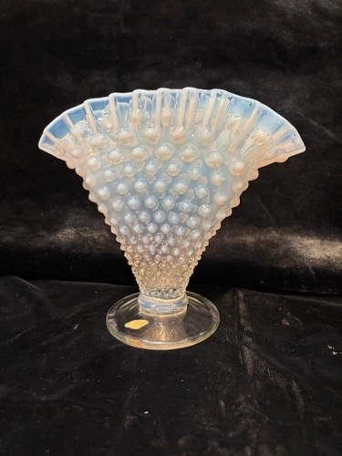 Vintage Fenton Hobnail Fan Vase White Opalescent 5 6/8" Tall