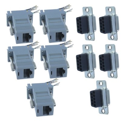5 pack DB9 9 Pin RS232 Serial Port Female to RJ45 Female Network Adapter 8P8C R