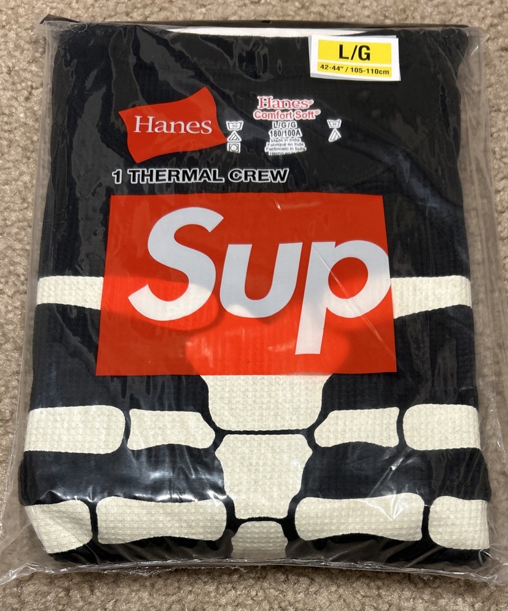 NWT Supreme Hanes Bones Thermal Crew Black Long Sleeve Size Men's