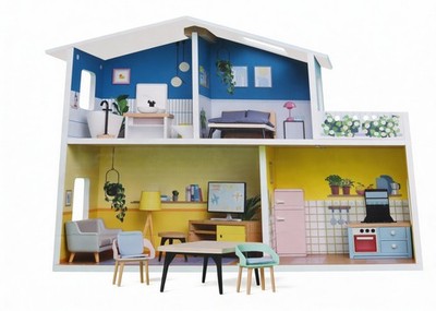 Puppenhaus Holz 28-teilig Kinder Doll House 2 Etagen Spielzeug mit Möbel Zubehör