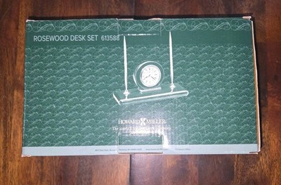 NIB - Howard Miller 613588 Devon Rosewood Desk Clock & Dual Pen Set