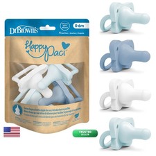 Dr. Brown's HappyPaci Baby Pacifier, Blue, Light-Blue, White, 0-6m, 4-Pack