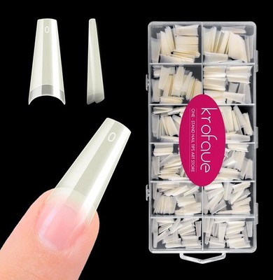 600PCS Natural Coffin Nail Tips - 12 Sizes Soft Gel Acrylic for DIY Beauty