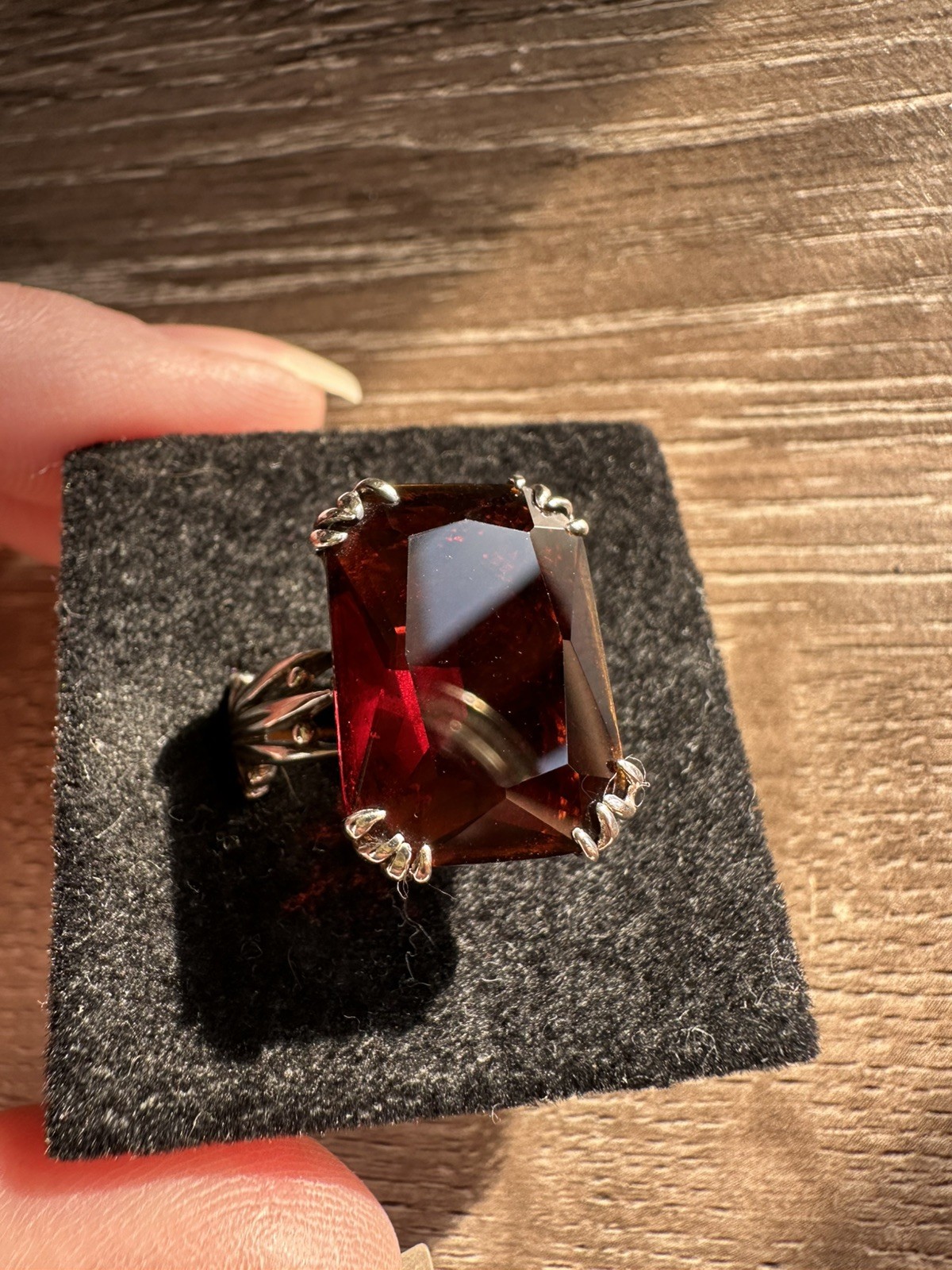 Simulated Red Ruby Garnet Ring Sterling Silver Fi… - image 1