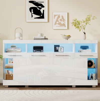 Moderner Sideboard Kommode Anrichte Schrank mit LED Beleuchtung Weiß Hochglanz - Bild 1 von 4