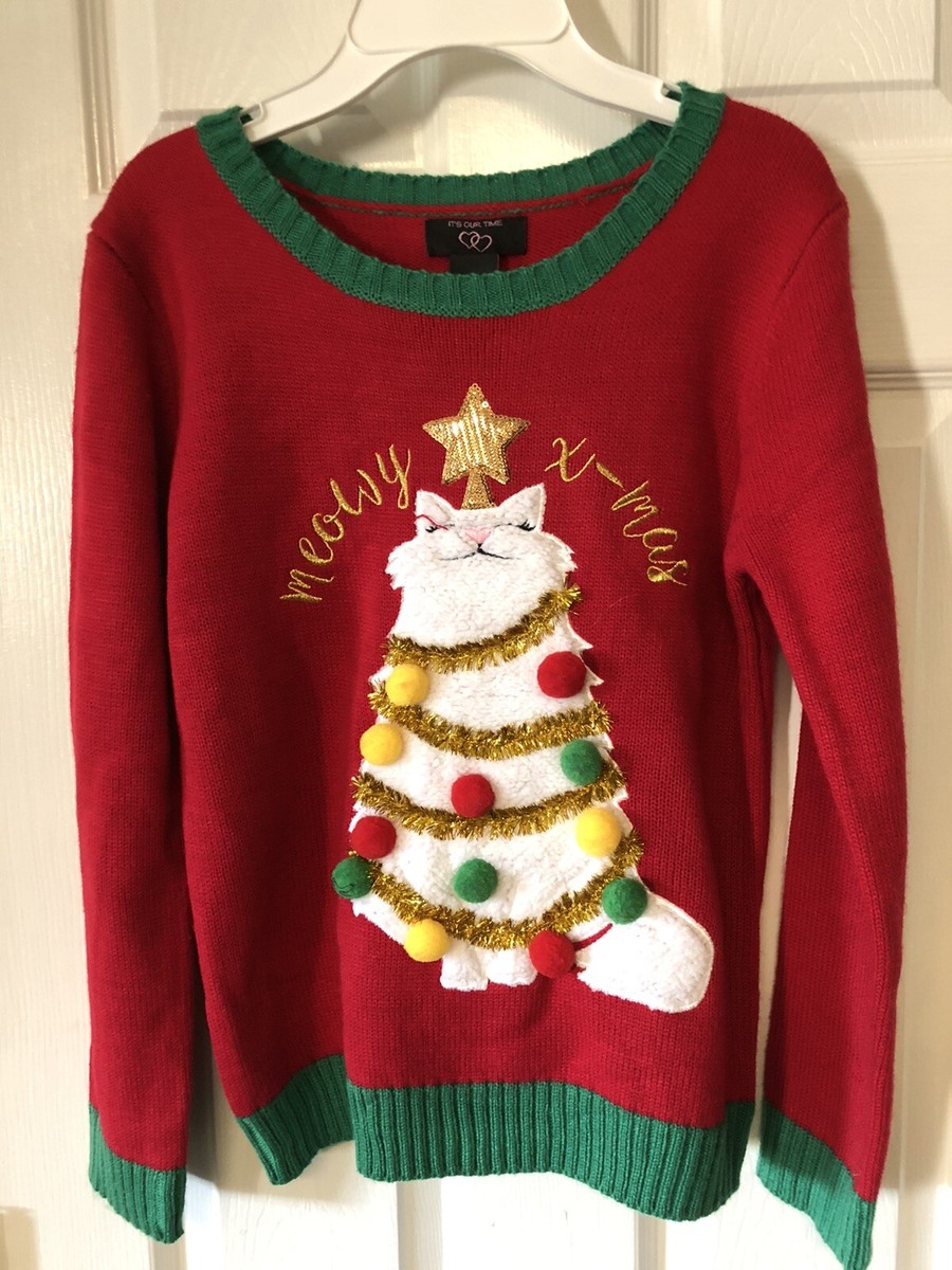 Its Our Time By Kohls Girls Size XL Cat Holiday Sweater | eBay
