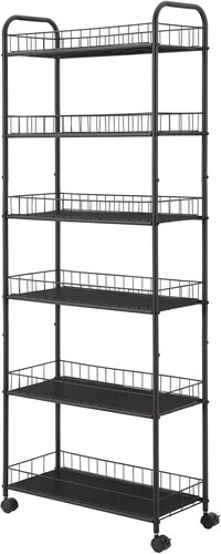 Slim Rolling Storage Cart,6 Tier Utility Carts Mobile Shelf Tower Rack 6 Baskets - Picture 13 of 29