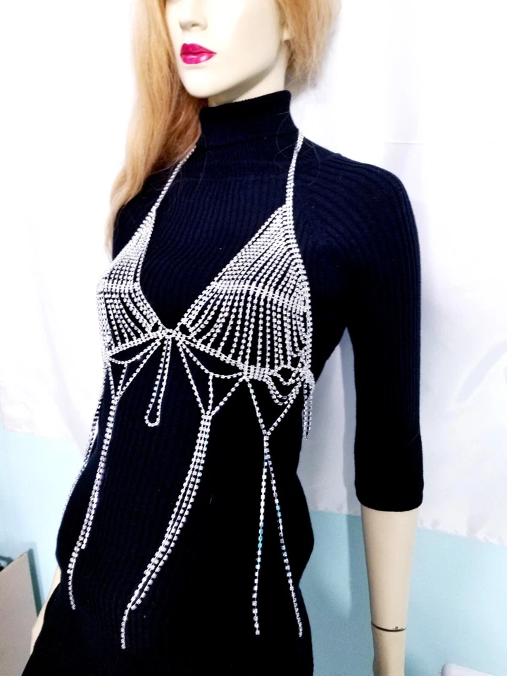 Arnés de sujetador de cristal con cadena para vientre cuerpo de diamantes de imitación transparente Foto 4 de 4