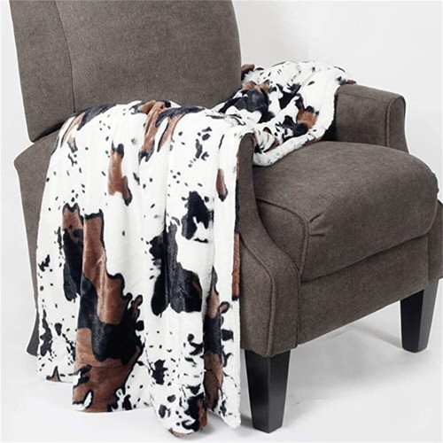 Cow Print Faux Fur Throw Blanket Double-Sided - Warm Fluffy Blanket Farmhouse - Picture 32 of 78