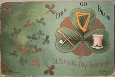 Irish Postcard ERIN GO BRAGH Flying Shamrocks St Patricks Day MW Taggart pm 1910