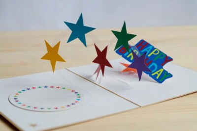 Carte D’anniversaire Pop Up 3D – Gâteau En Relief – Dorée – Faite Main