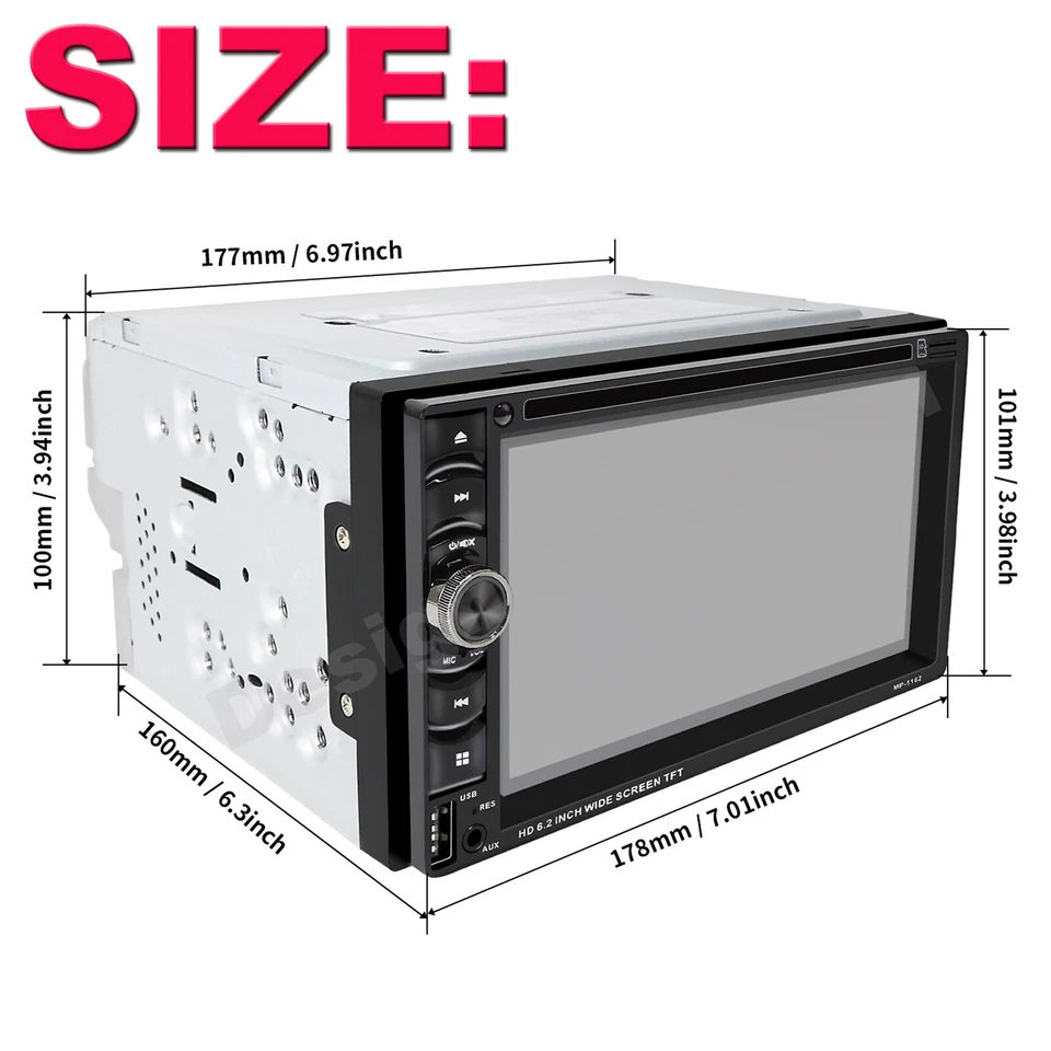 6.2"inch 2 DIN Car CD DVD Player Bluetooth Stereo Radio HD MirrorLink-GPS+Camera - Image 4 of 4