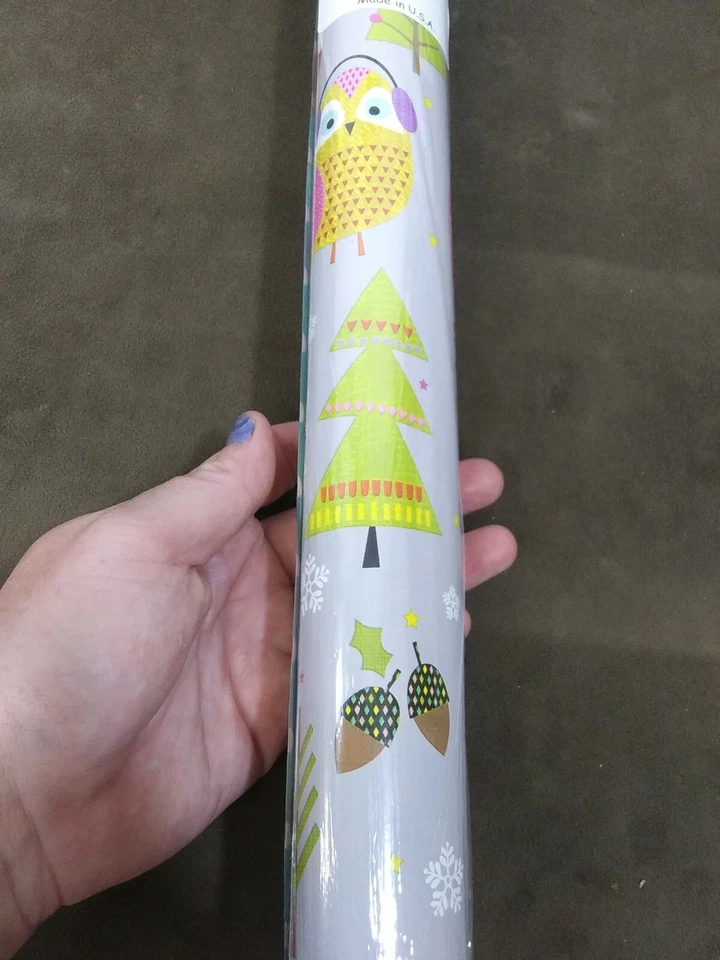 Yankee Candle #1655869 festive owls aqua dots reversible gift Wrapping Paper - Image 4 of 4