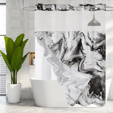 No Hooks Required Black  White Shower Curtain Set Modern Abstract Marble 72X74