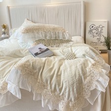 Bedding Set 4 Pcs 3D Carved Milk Velvet Double-layer Lace Duvet Cover Bed Sheet