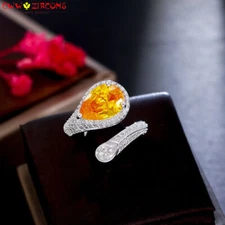 Water Drop Engagement Ring Silver Plated Cubic Zirconia CZ Jewellery Accessories