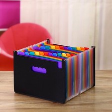 24 Pocket A4 Office Expanding File Box Folder Document Organiser with Flip Cover