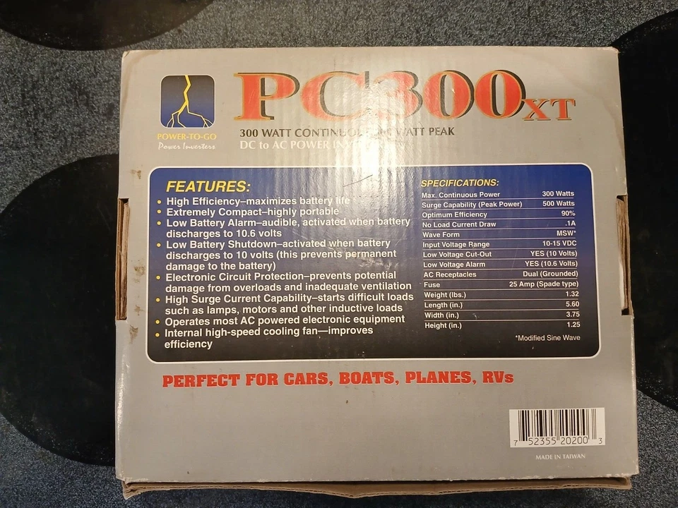 Dc to AC Power Inverter 300 Watt Continious to 500 Watt Peak OPEN BOX PC300XT - Image 3 of 4