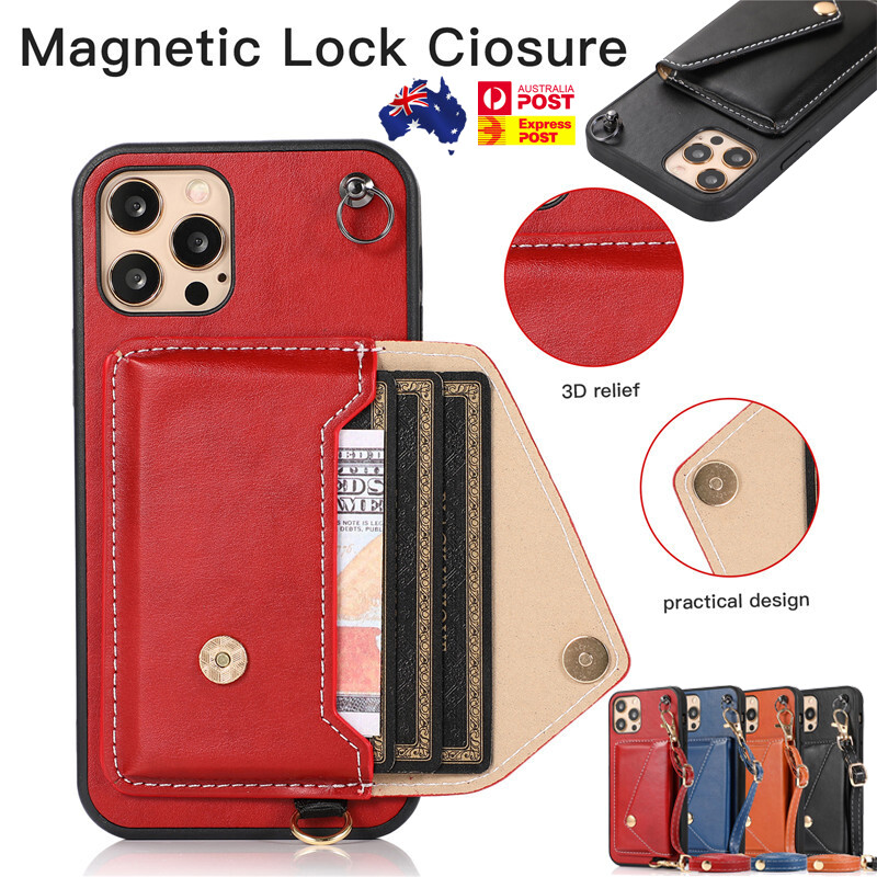New for iPhone 11 12 Pro Max SE Case Leather Coin Purse Strap Card Holder  Cover