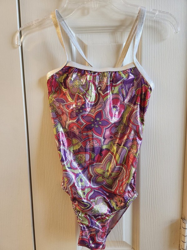 NWOT Girl's Lizatards Pink and Purple Floral Gymnastics Leotard Child Large CL