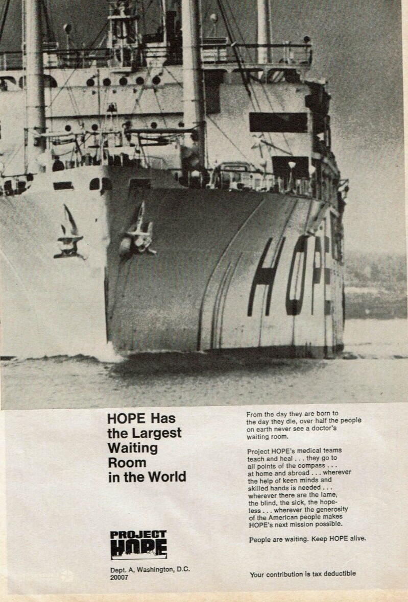 1972 Vintage Print Ad Project HOPE has the Largest Waiting Room in the World