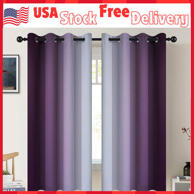 Curtains 63'' Purple & Greyish White Gradient Drapes Light Blocking Insulated 2Pc