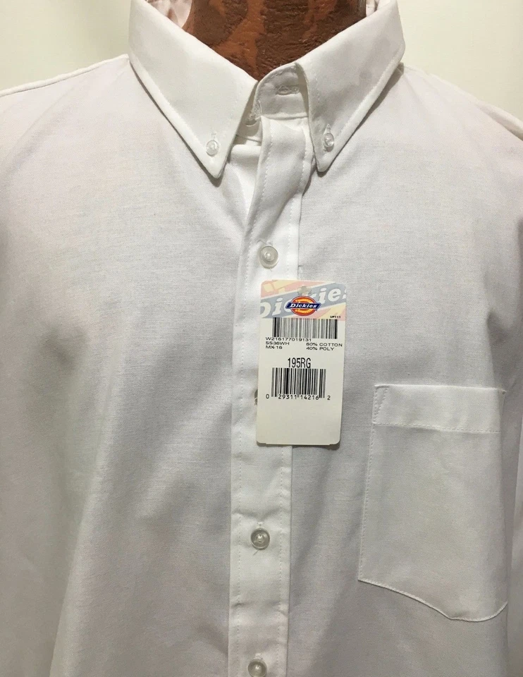 Camisa Dickies 19-19.5 SS36WH Algodón/Poliéster Abotonada Manga Larga Blanca NUEVA Foto 2 de 4