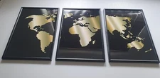 World Map Black & Gold A4 Glossy Prints Set of Three Wall Art Gifts